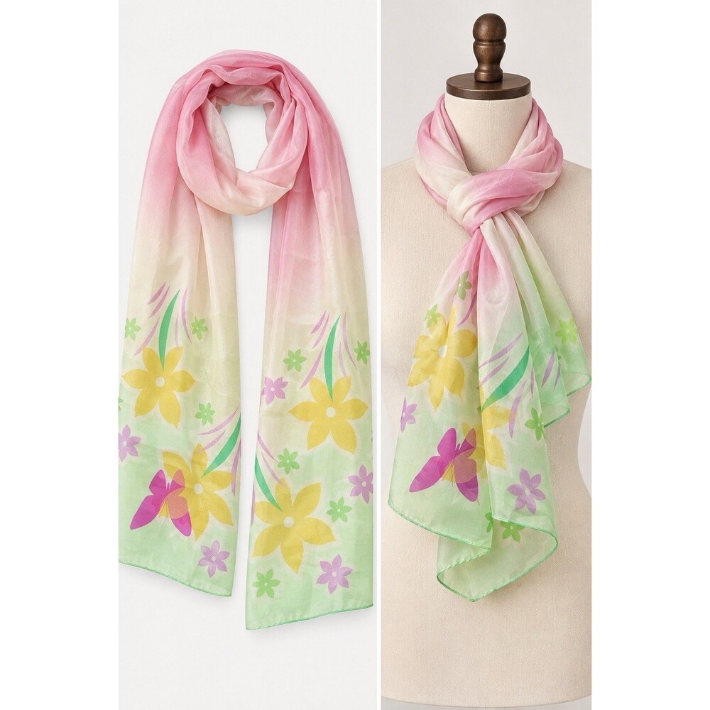 VTG Tsiakiris Designer Scarf 100% Silk Pastel Floral Print 56” X 13” Artsy EVC